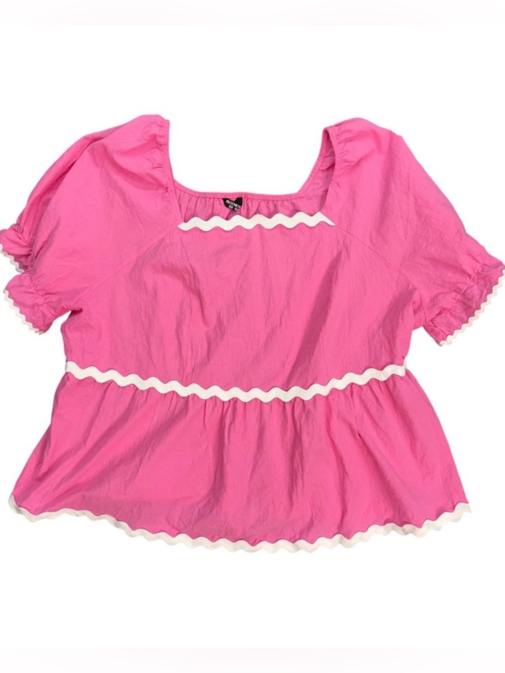 BloomChic Pink 100% Cotton Ric-Rac Trim Puff Sleeve Top - Plus Size US 30